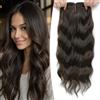 Lasunork - Topper per capelli da donna, parrucca sintetica da 45,7 cm, per capelli che si diradano, con treccia a mano, clip, con frangia (marrone medio con riflessi)