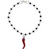 stylen Bracciale Rosario Donna con Grani Neri e Corno Rosso, Braccialetto Elegante Portafortuna, Ciondolo Scaramantico Tradizionale, Regalo Compleanno Donna.