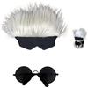 JinYu Costume per animale domestico per gatto, cosplay, cane, occhiali da sole, copricapo per gatto, Halloween (occhiali da sole + parrucca, copricapo, taglia unica)