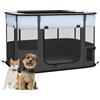 PawHut Box per Animali Domestici con 7 Finestre, 3 Porte e 2 Borse Portaoggetti, Recinto per Cani in Tessuto Oxford e Acciaio, 84x64x53 cm, Grigio Blu Nero
