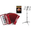 Classic Cantabile 48 Bass Fisarmonica Secondo V Set (Fisarmonica 48 bassi con borsa & tracolle incl. leggio & scuola di fisarmonica) Rosso