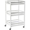 HOMCOM Carrello da Cucina Salvaspazio in Legno e Acciaio Inox, con 3 Ripiani e 4 Ruote 360°, Bianco, 45 x 38 x 78cm