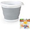 SAMMART Secchio pieghevole in plastica da 5,5 l con coperchio, vasca rotonda pieghevole con coperchio, secchio per acqua da pesca portatile, salvaspazio per esterni (grigio/blu, 1