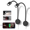 acegoo Lampada da lettura camper LED 12V dimmerabile 4000K e luce rossa, caricabatterie di tipo C 20W integrato, nero collo di cigno flessibile per barca cabina roulotte comodino (2PCS)