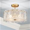 Shrine SCHREIN LIGHTING CL038 Lampadario in Cristallo, Lampada da Soffitto per Zona Giorno, D37 x H24cm, Portalampada E14 4 Luci, Finitura in Rame