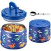 Itslife Thermos per Alimenti 420ml, Contenitore Termico per Alimenti di Acciaio Inossidabile con Cucchiaio Pieghevole, Lunch Box Termico per Picnic, Scuola e Ufficio, Dinosauro