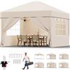 JUMMICO Gazebo 3x3 Pieghevole Impermeabile con 4 Parti Laterali,Gazebo Regolabile Robusto,Gazebos Esterno Resistente Protezione UV 50+,Gazzebo Da Giardino Tende per giardini, feste e party,Beige