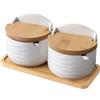 Generico Porta di sale in ceramica per bancone | Scatola di condimento a 2 sezioni con cucchiaio in legno e coperchio | Cellar a doppia sale per erbe, spezie, zucchero | Barattolo 'organizzatore da cucina