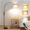 ANTENLICHT AURA Lampada ad Arco con Telecomando | Lampada da Terra Dimmerabile | Con LED E27, Paralume in Lino 33 cm Marrone | Interruttore a Pedale | Design Vintage per Camera, Hotel