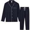 MoFiz Pigiama Uomo Cotone Modal Lungo Pigiami Due Pezzi Invernale Manica Lunga Pigiama Aperto Davanti Bottoni Morbido ed Elegante Abbigliamento da Notte Casa Blu Navy Taglia EU 3XL