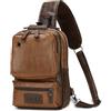 SUIKIHUM Zaino vintage in pelle PU per uomo, borsa a tracolla, tracolla regolabile, Marrone scuro, Medium, Casual