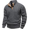 APAELEA Maglione Uomo a Maglia con Placchetta a Bottone a Contrasto e Pullover a Maniche Lunghe a Collo Polo Semi-Alto,Nero,XL