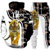 Generic Tuta da donna con cappuccio e stampa leone tigre 3D unisex set felpa con cappuccio e pantaloni della tuta Set jogger, tigre13, M