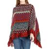 Jdlsppl Poncho da donna maglione a zig zag lavorato a maglia messicano poncho avvolgente autunno hippie morbida frangia scialle uncinetto mantello asimmetrico, Borgogna, Taglia Unica