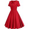 Generisch Summer Dress da donna, per feste, casual, tinta unita, a maniche corte, anni '50, casalinga, serata, abito da sera, abito da donna, Colore: rosso, XXL