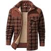 Caxndycing Giacca in pile da uomo a quadri, con tasche multiple, in cotone, calda giacca invernale per taglialegna, Brick rosso, M