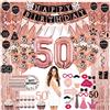 jenlion 50 Anni Compleanno Decorazioni donna - (76packs) rose gold banner, bandierine, ghirlande, palloncini, tende, cupcake, piatti, accessori foto