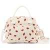 BuyCard Lunch Bag - Contenitore isolato per il pranzo da donna, riutilizzabile, grande capacità, per adulti, piccolo cordoncino a prova di perdite, per lavoro, ufficio, viaggi, picnic (Fragola beige)