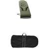 BabyBjörn Bundle of BabyBjörn Sdraietta Bliss, Tessuto, Trapunto a petalo, Verde scuro + Borsa da Trasporto per Sdraietta Nero