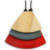 Avalaya Ciondolo geometrico triangolare in legno naturale/grigio/rosso con lunga collana in cotone nero - 9 cm L ciondolo / 100 cm L/(lunghezza massima) - regolabile, Misura unica, Legno Cordoncini