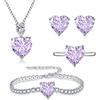 Loutade Set di 4 gioielli da donna, in argento Sterling 925, a forma di cuore, con collana in argento Sterling 925, ciondolo con catenina in argento da 45 cm, orecchini e bracciale e anelli con