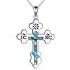 POPLYKE Collana a croce ortodossa in argento sterling retrò orientale ortodosso pendente collana religioso cristiano gioielli per uomini donne, Medium, Argento sterling, Conchiglia di abalone.