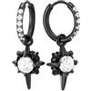 COOLSTEELANDBEYOND Orecchini a Cerchio Pendenti Neri per Donna, Design Gotico con Stella e Pietre CZ, Stile Punk D'impatto