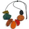 Avalaya Collana in legno con motivo geometrico multicolore e cordoncino in cotone nero, lunghezza 100 cm, regolabile