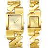 JewelryWe Coppia di orologi rettangolari per partner, analogici, al quarzo, da uomo, da donna, casual, con cinturino in metallo a zig-zag e quadrante quadrato oro/argento, Orologi in oro