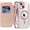 IMEIKONST Cover Magnetica per iPhone 15 Plus con Slot per Carte, [Compatibile con MagSafe] [Blocco RFID] Custodia Portafoglio Flip Antiurto Trasparente Case per iPhone 15 Plus. Rosa JDCX
