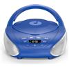 Gueray Lettore CD Portatile Boombox - Radio CD Compatto con Altoparlanti Stereo, Radio FM, Ingresso AUX 3.5 mm, Jack per Cuffie e Display LCD per Interni, Esterni, Viaggi & Audiolibri (Blu + Argento)