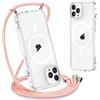 Yoedge Magnetica Trasparente Cover per iPhone 15 Pro con Cordino 6,1, [Compatibile con MagSafe] Custodia con Collana Sottile Morbida Silicone TPU Antiurto Bumper Protettivo Case con Magneti, Oro Rosa