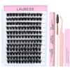 LAUBESS Ciglia Finte Ciuffetti Kit Extension Ciglia LAUBESS Ciglissime Colla Ciglia Finte Waterproof Remover Extension Ciglia Pinzette Scovolini Ciglia Lash Clusters Kit (Kit 03-0.07D-Mix8-14)