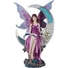 DRW Figura Fata sulla Luna Lettura Blu e Viola in Resina Dipinta a Mano 19x30 cm