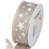 Halbach Seidenbänder Nastro regalo stelle | Nastro di lino con bordo metallico e stampa a stelle per Natale | Colore: naturale/bianco