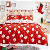 Fusion - Funda Nórdica Feliz Papá Noel - 140 x 200 cm - Reversible (2 Colores) 1x Funda de Almohada Incluida - Cuidado Fácil - Ropa de Cama Roja de Navidad con Papá Noel - Decoración Navideña