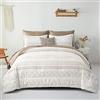 WONGS BEDDING Set di biancheria da letto in morbida microfibra reversibile con federe, lenzuolo piano, lenzuolo con angoli, 7 pezzi, kaki, per letto king size, motivo geometrico a righe