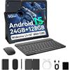 Laptok Android 15 Tablet 10 Pollici, 24GB RAM+128GB ROM, Octa Core 2.0GHz /WiFi 6+2.4G/GMS/5000mAh/Bluetooth 5.2/Widevine L1/8MP+5MP/Tablet 2 in 1 con Tastiera, Mouse, Cuffie, Penna e Custodia