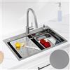 CECIPA Lavandino Cucina 70x45 CM, Lavello Cucina 1 Vasca con Dispenser Sapone, sifone e Set di Drenaggio, Lavabo Cucina con Lavello Mobile e Tagliere, Lavello in Acciaio Inox con Sifone Set - Spazzola