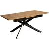 DRW Tavolo rettangolare estensibile in melammina effetto legno e metallo in nero e naturale 76x200x90 cm