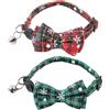 Mjzzh 2 collari Natalizi a Quadri per Animali Domestici, con Fiocco e Campanellino, Papillon per Cani e Gatti, Regolabili in Lunghezza da 19 a 30 cm.