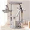 Taoqimiao Tiragraffi per Gatti, 98cm Stabile Albero Tiragraffi per Gattii con 1 Grotte, 1 Cestini, 4 Pali Graffiatoi, 1 piattaforme, Materiale di Flanella Morbida, Grigio Chiaro MS029SW