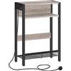 CHOEZON Tavolino con stazione di ricarica, tavolino stretto, comodino sottile per piccoli spazi, tavolino sottile con contenitore, per soggiorno, camera da letto, grigio e nero DTBZ05KBH