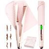 ANGENIL Pro Piastra per capelli Twist per donna, piastra e arricciacapelli 2 in 1, piastra per capelli rotonda rosa a doppio voltaggio con tappetino in silicone resistente al calore, display LCD