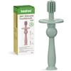 haakaa Spazzolino da denti per bambini a 360° con base a ventosa, pulizia delicata per l'allenamento dei bambini, silicone alimentare, scudo di sicurezza regolabile, verde pisello (1 pezzo)