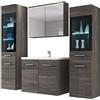 PIASKI Udine, Set di mobili da bagno sospesi, armadio alto, mobiletto per lavabo, specchio, armadio vetrato, sifone e lavabo incluso (cantina)