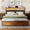 YNYHTER Letto matrimoniale 160 x 200 con LED, letto matrimoniale con cassetti, letto con luce LED e spazio di archiviazione Telaio per letto in metallo con testiera in legno PU rivestito, senza materasso (A