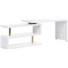 Vente-unique-Scrivania allungabile con piano girevole 360° MDF laccato Bianco e Dorato - NICEPHORE II