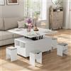 VOWNER Tavolino da Caffè Regolabile in Altezza, Tavolo da Soggiorno Multifunzionale 3 in 1 con Cassetto e 4 Sgabelli, Tavolino Trasformabile in Tavolo da Pranzo, 106 L x 106 W x 68 H cm (Bianco)