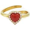gioiellitaly Anello regolabile Argento 925 dorato cuore corallo rosso giro di zirconi bianchi gioiello artigianale